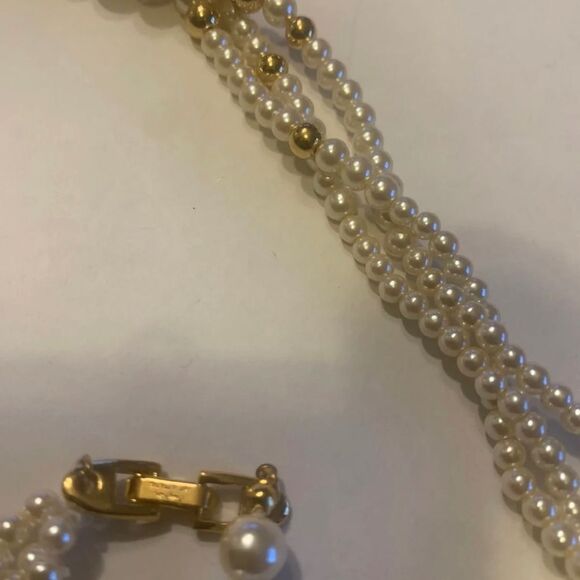 Napier Necklace 3 Strands Pearls and Gold Beads | Color: Gold | Size: 18.5 | - Picture 9 of 9